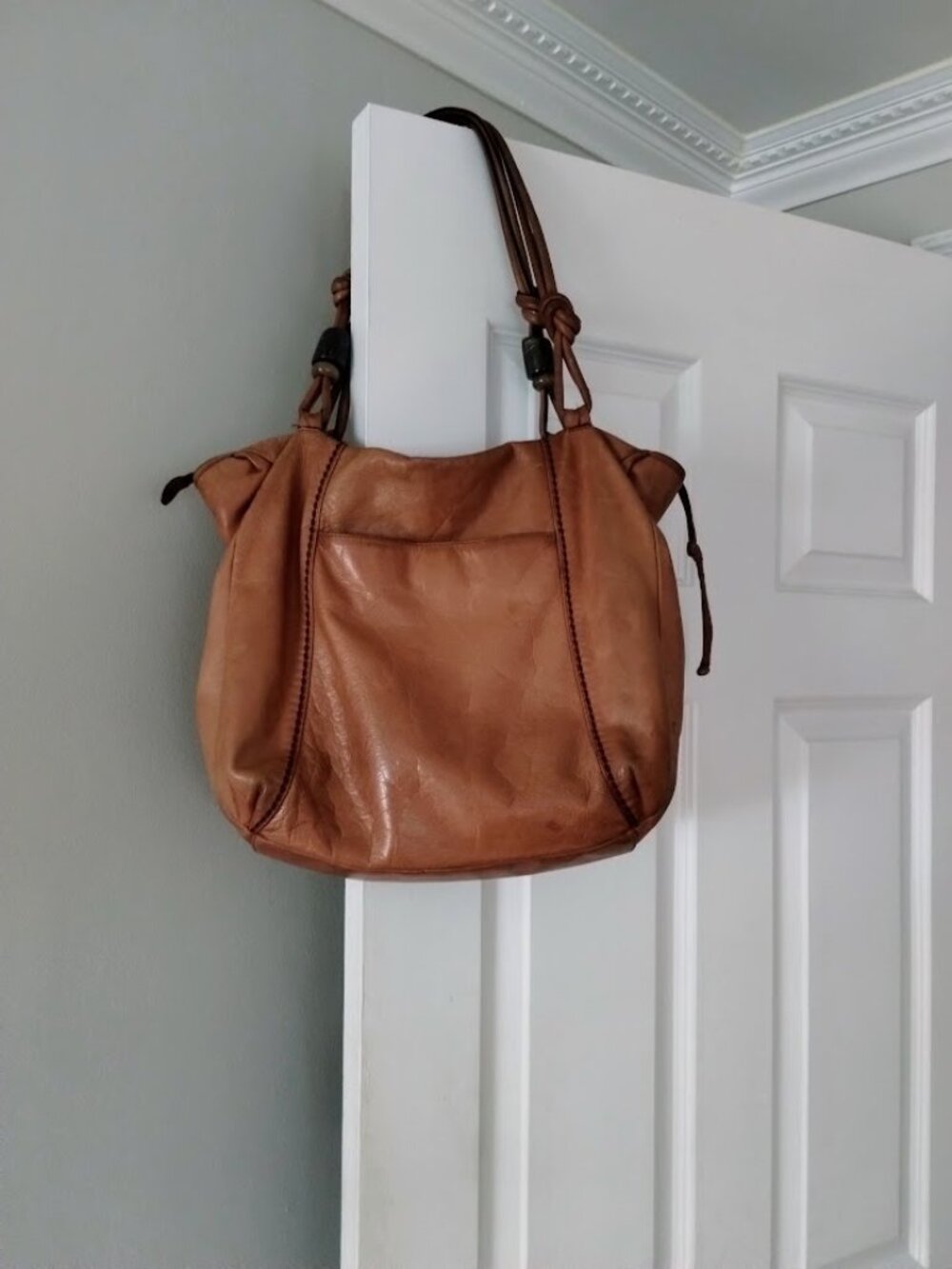 VTG Plinio Visona Brown Caramel Supple Leather Shoulder Bag Made in Italy